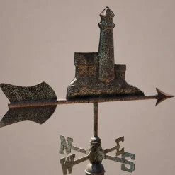 Antiker Dreidimensionaler Kupfer Wetterfahne Leuchtturm, 1900er