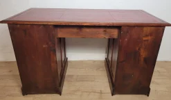 Antiker edwardianischer Schreibtisch mit Knielöchern und roter Lederplatte, 1910er