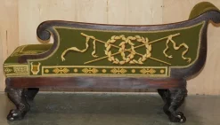 Antike Regency Bestickte Hartholz Chaiselongue, 1810