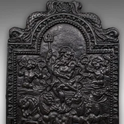 Antiker englischer Relief Kamin aus Gusseisen, 1900