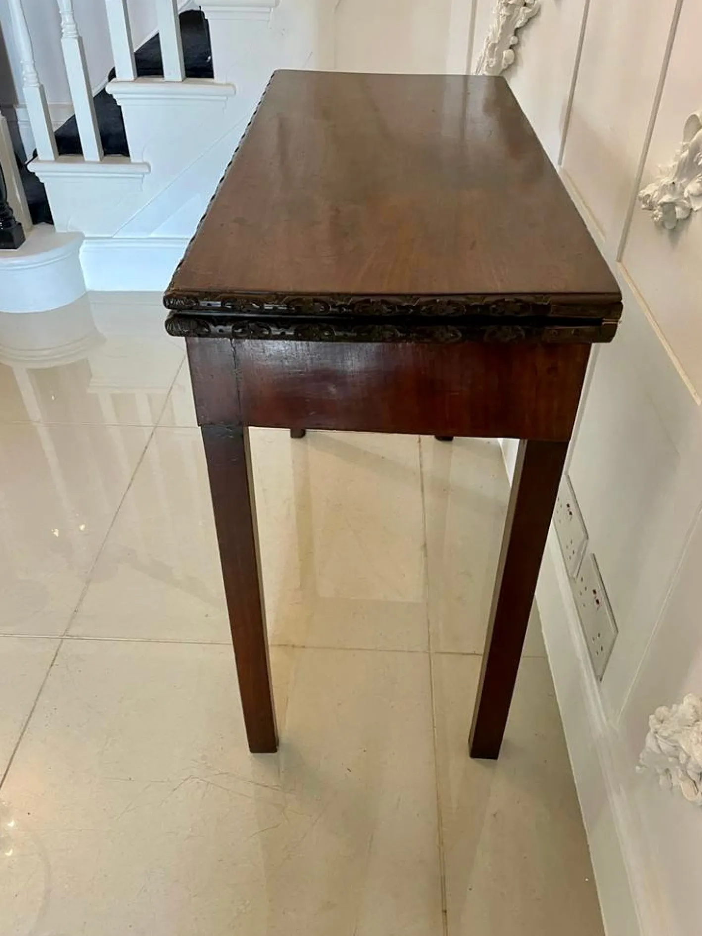 Antiker George III Chippendale Kartentisch aus geschnitztem Mahagoni, 1780er