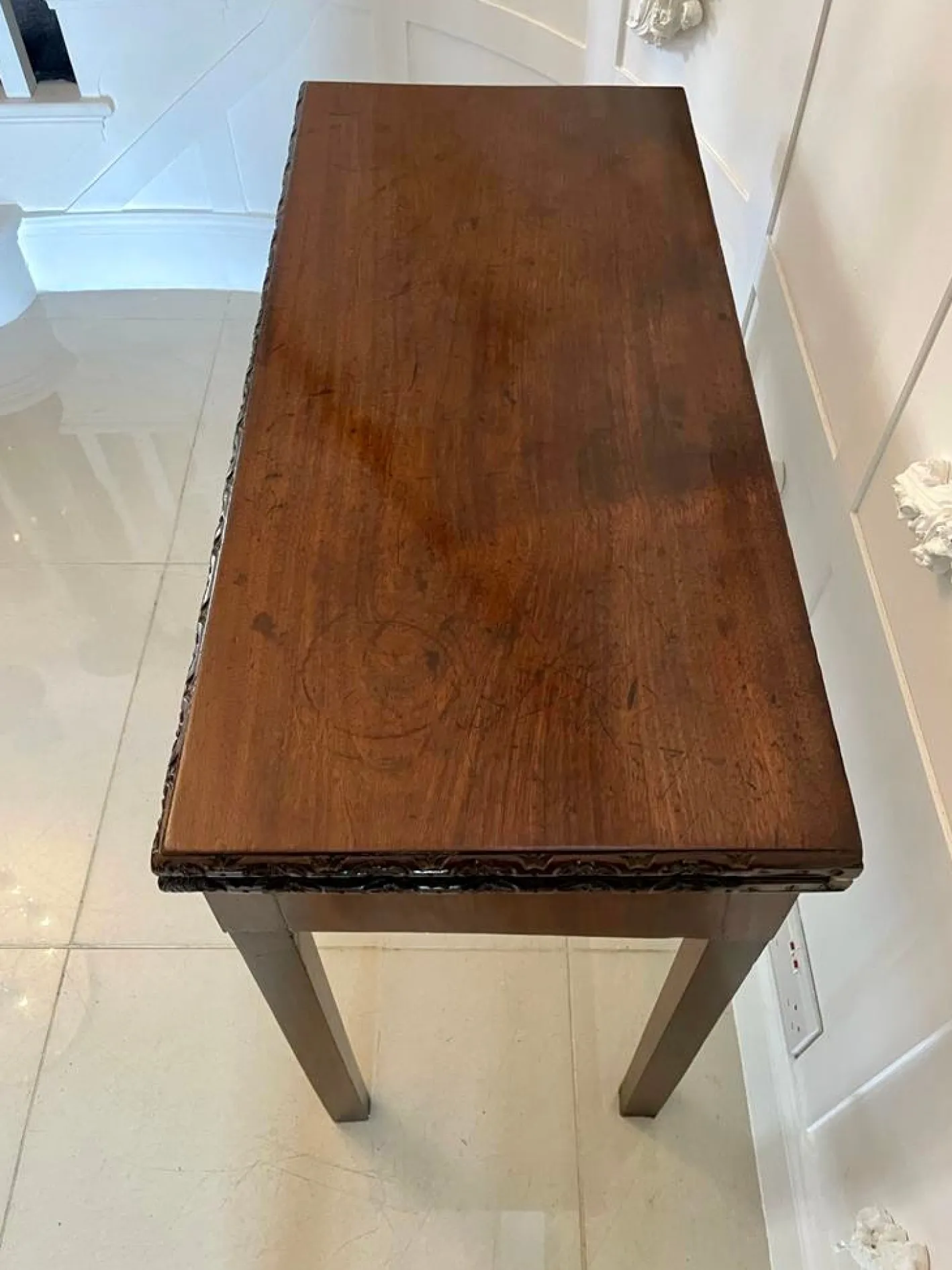 Antiker George III Chippendale Kartentisch aus geschnitztem Mahagoni, 1780er