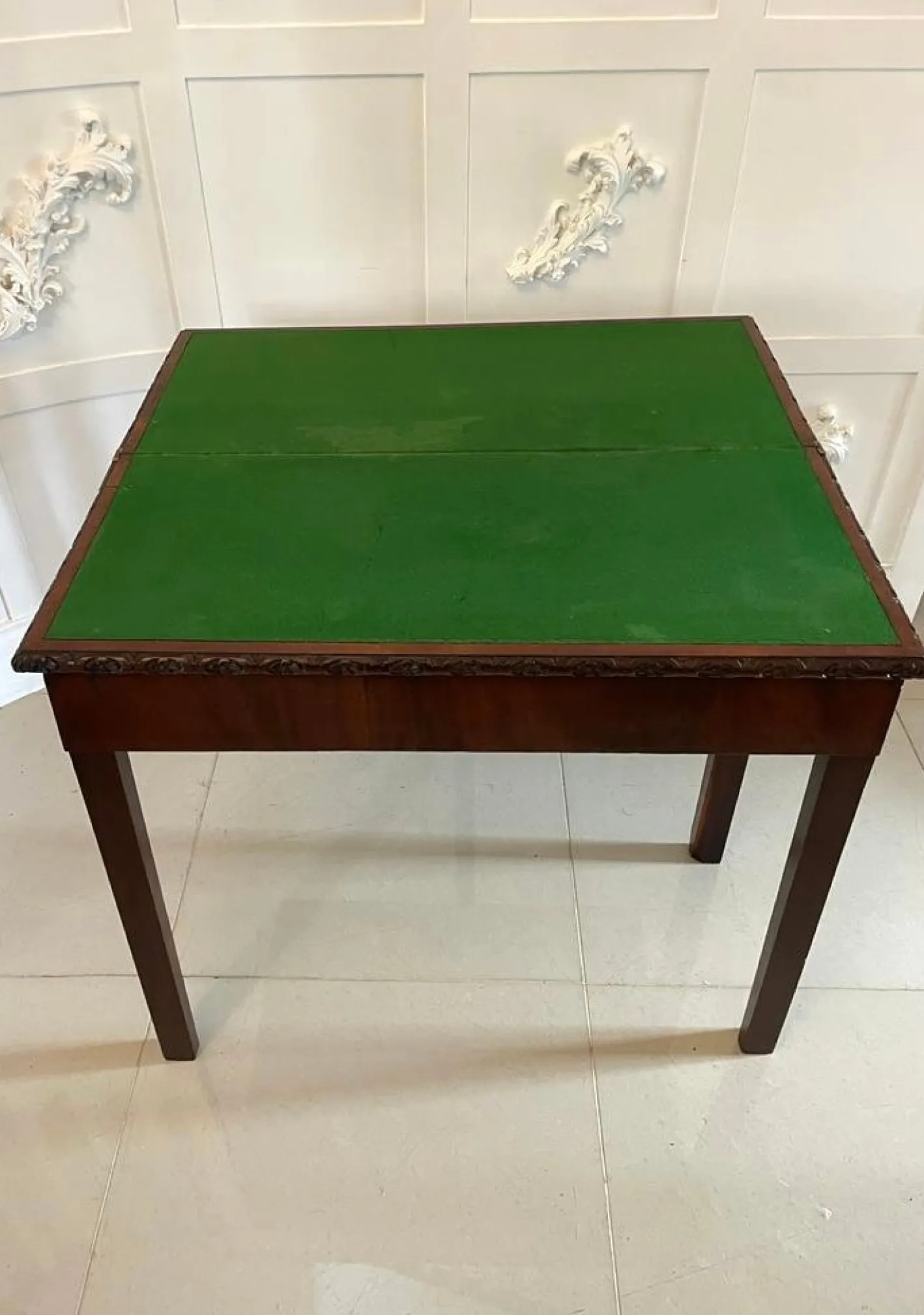 Antiker George III Chippendale Kartentisch aus geschnitztem Mahagoni, 1780er