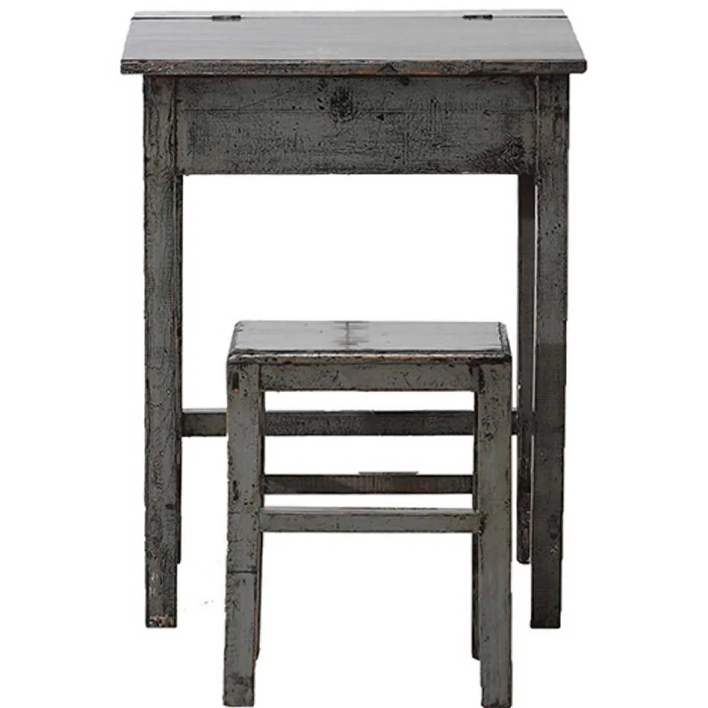 Antiker Grau Lackierter Schreibtisch und Hocker, 2er Set
