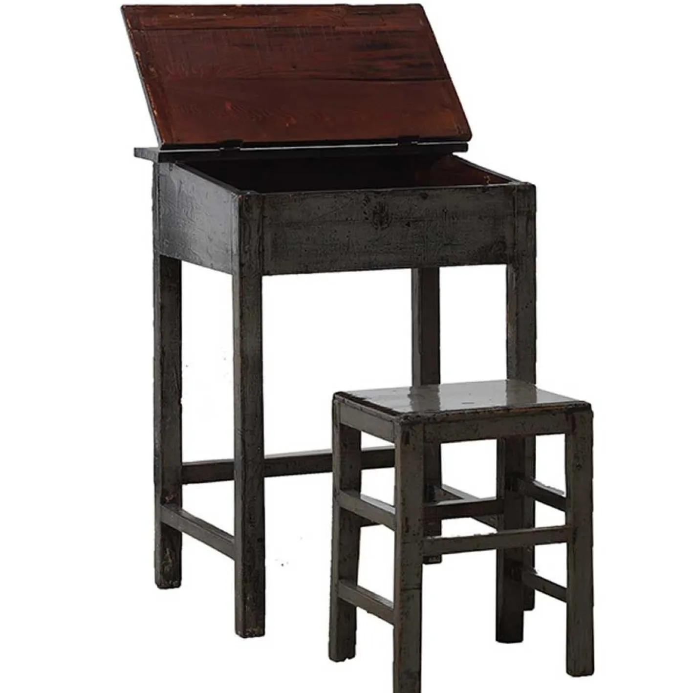 Antiker Grau Lackierter Schreibtisch und Hocker, 2er Set
