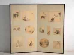 Antiker japanischer Raumteiler mit Gemälden, Japan, 1900
