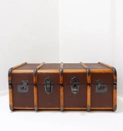 Antiker Koffer aus Segeltuch & Holz, 1920er