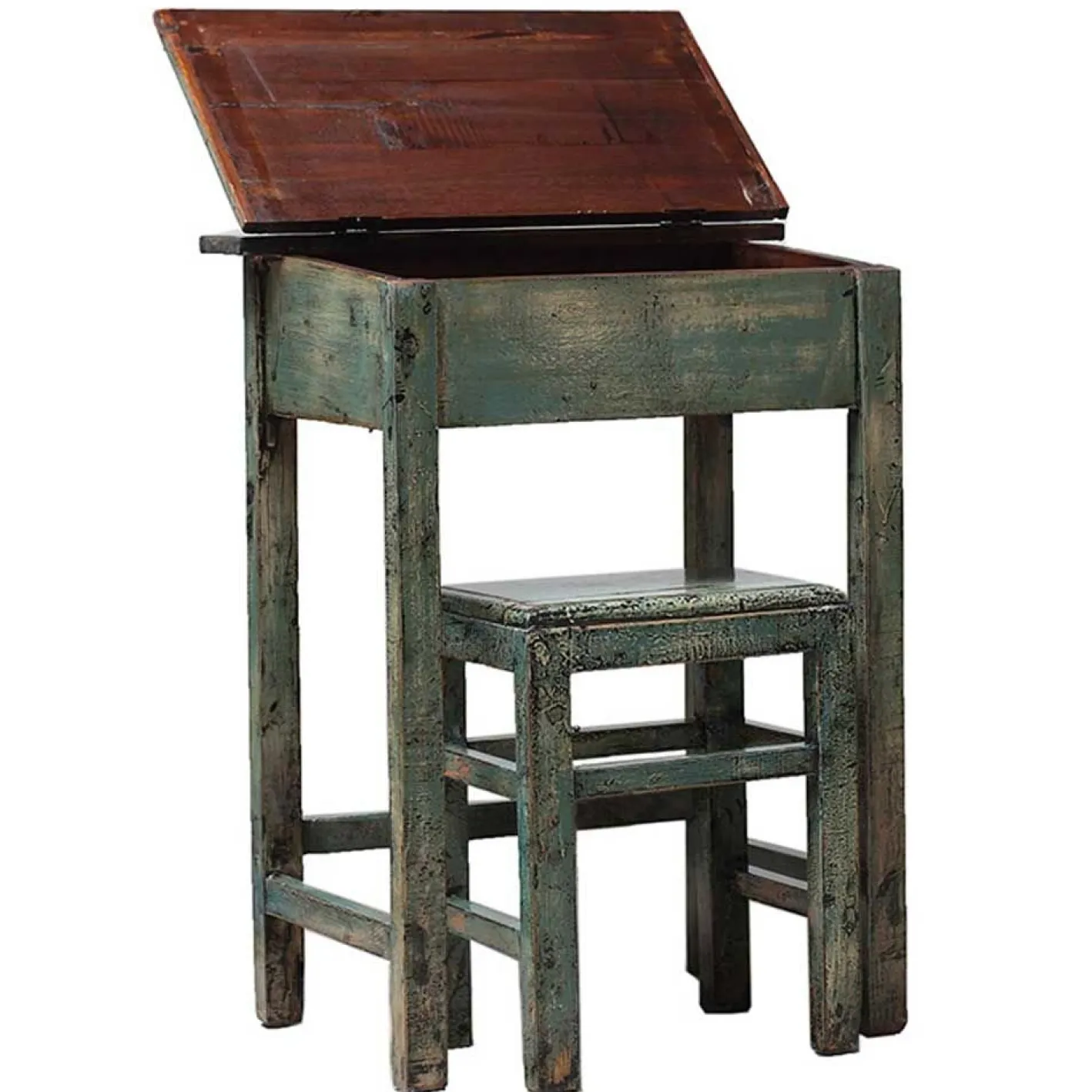 Antiker Lackierter Schreibtisch & Hocker, 2er Set
