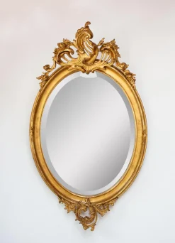 Antiker ovaler französischer Louis XV Spiegel mit vergoldetem Rahmen, 1913