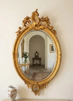 Antiker ovaler französischer Louis XV Spiegel mit vergoldetem Rahmen, 1913
