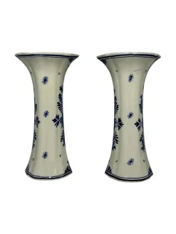 Antike Royal Delft Handbemalte Florale Trompetenförmige Vasen von lgn Ten Dam, 1916, 2er Set