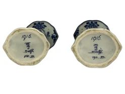 Antike Royal Delft Handbemalte Florale Trompetenförmige Vasen von lgn Ten Dam, 1916, 2er Set