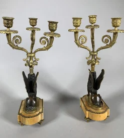 Antiker Sphinx Kerzenhalter aus vergoldeter Bronze, 1830