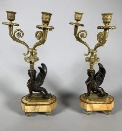 Antiker Sphinx Kerzenhalter aus vergoldeter Bronze, 1830
