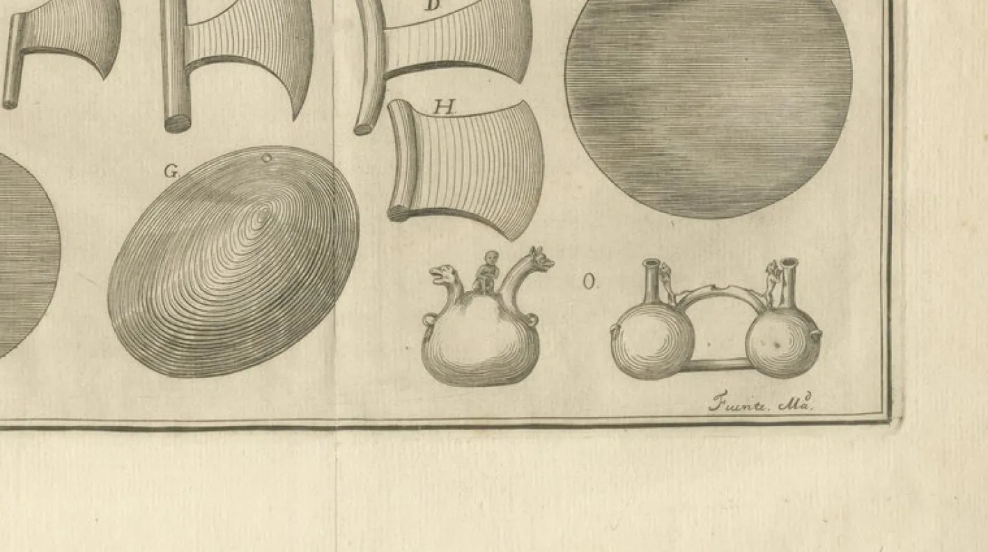 Antiker Stich von Inca Antiquities from Peru von Jorge Juan & Ulloa, 1748
