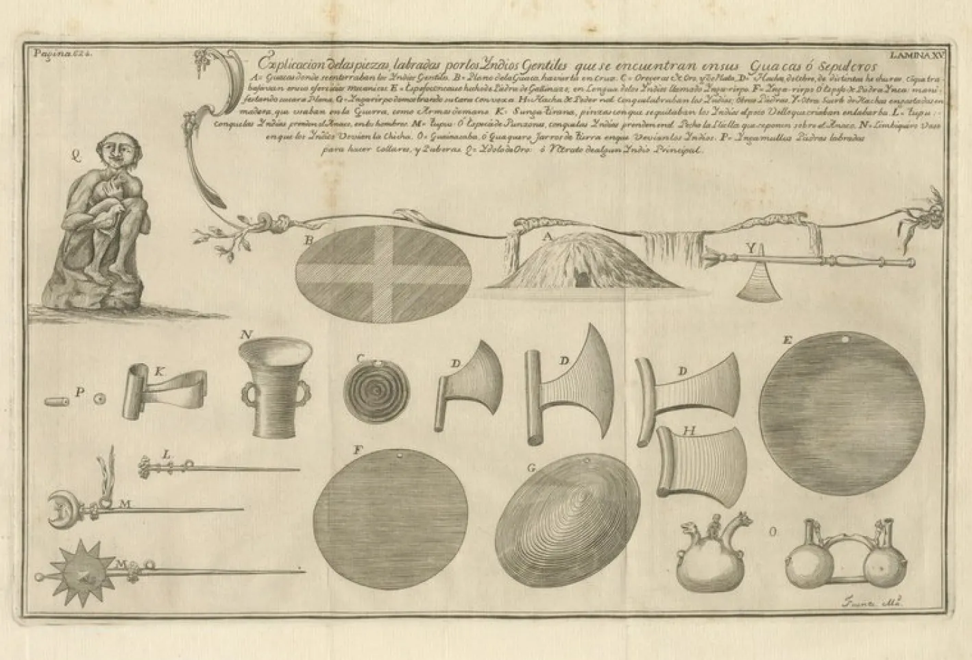 Antiker Stich von Inca Antiquities from Peru von Jorge Juan & Ulloa, 1748