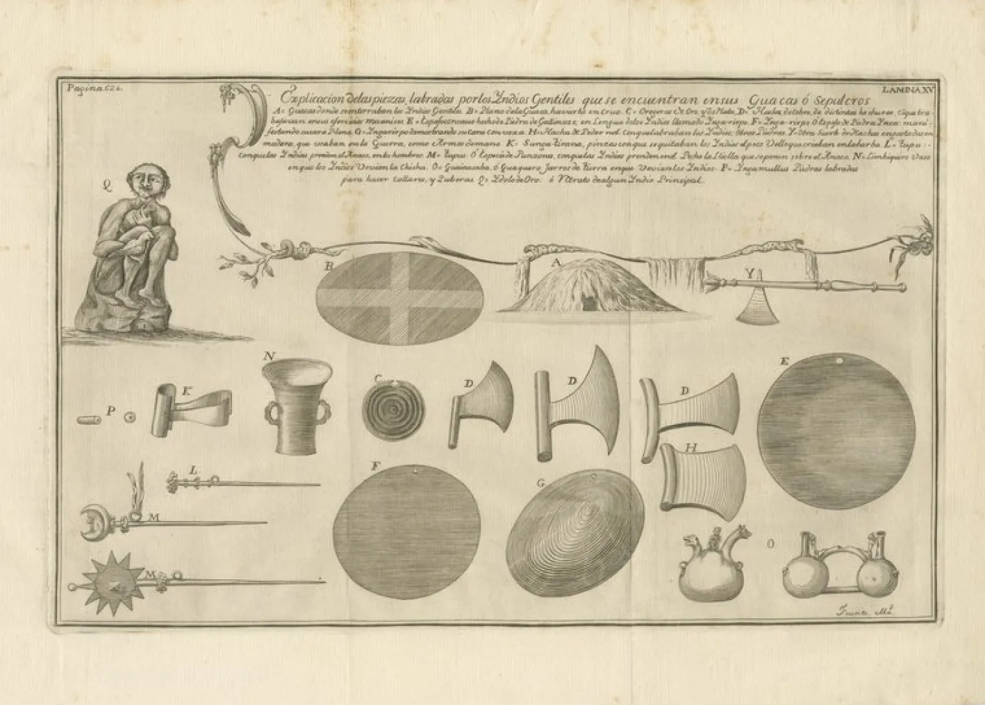 Antiker Stich von Inca Antiquities from Peru von Jorge Juan & Ulloa, 1748