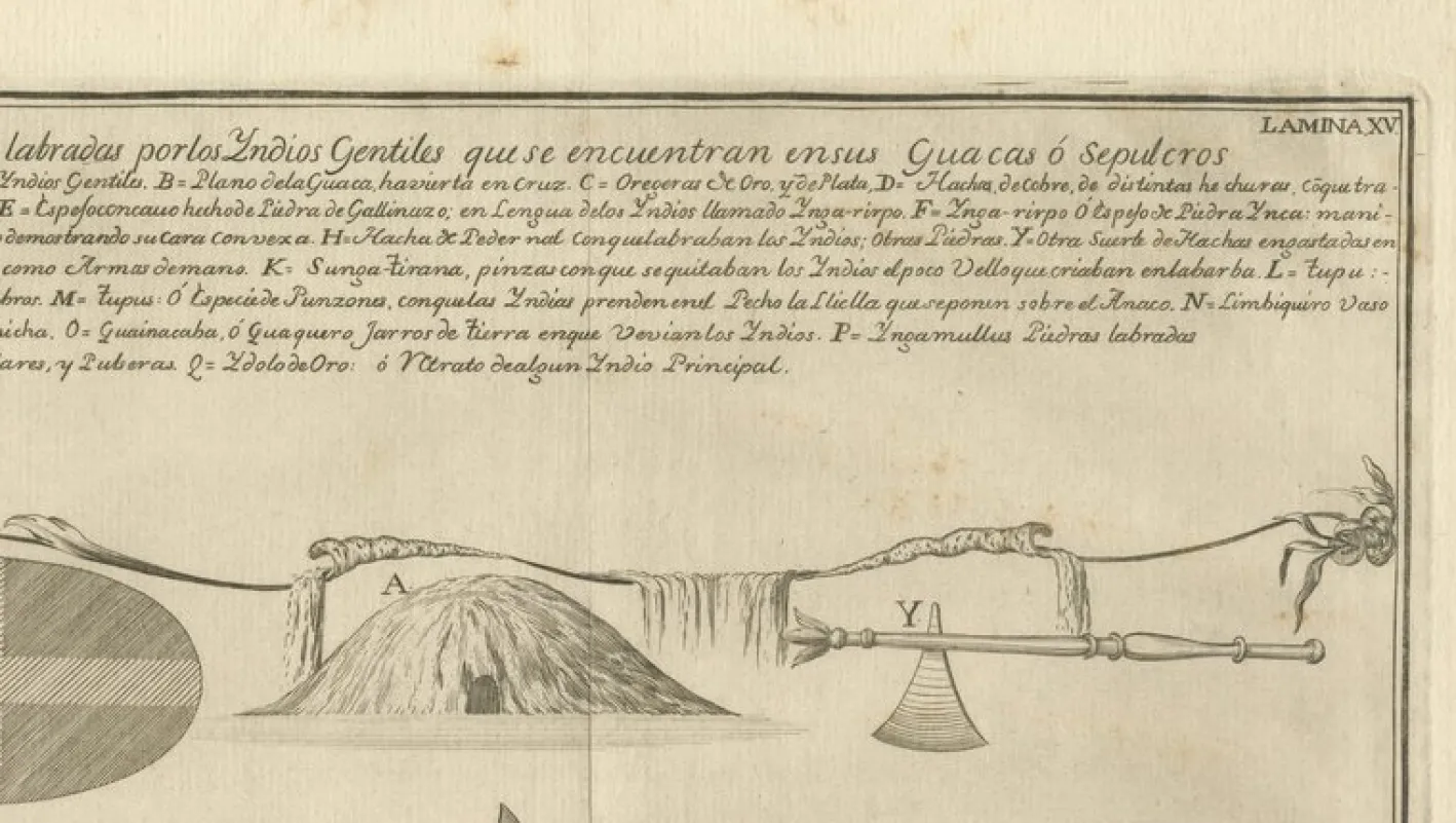 Antiker Stich von Inca Antiquities from Peru von Jorge Juan & Ulloa, 1748