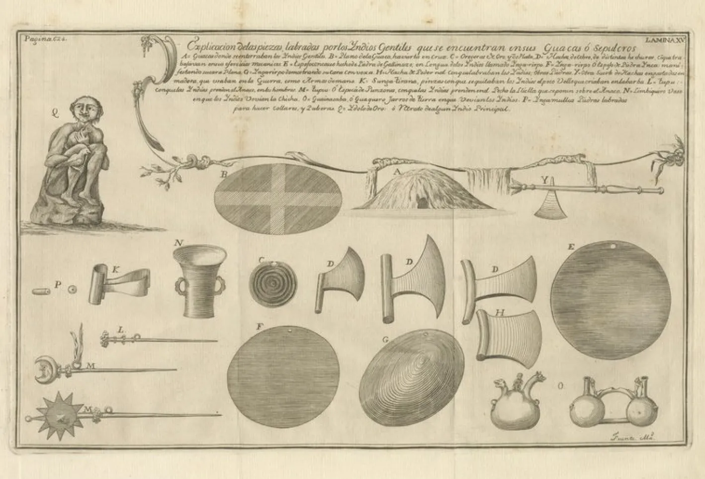 Antiker Stich von Inca Antiquities from Peru von Jorge Juan & Ulloa, 1748
