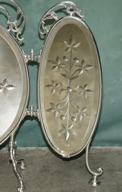 Antiker versilberter italienischer Art Deco Kaminschirm aus geschliffenem Glas von Aeg, 1920