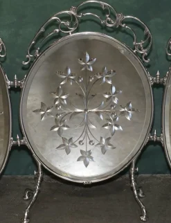 Antiker versilberter italienischer Art Deco Kaminschirm aus geschliffenem Glas von Aeg, 1920