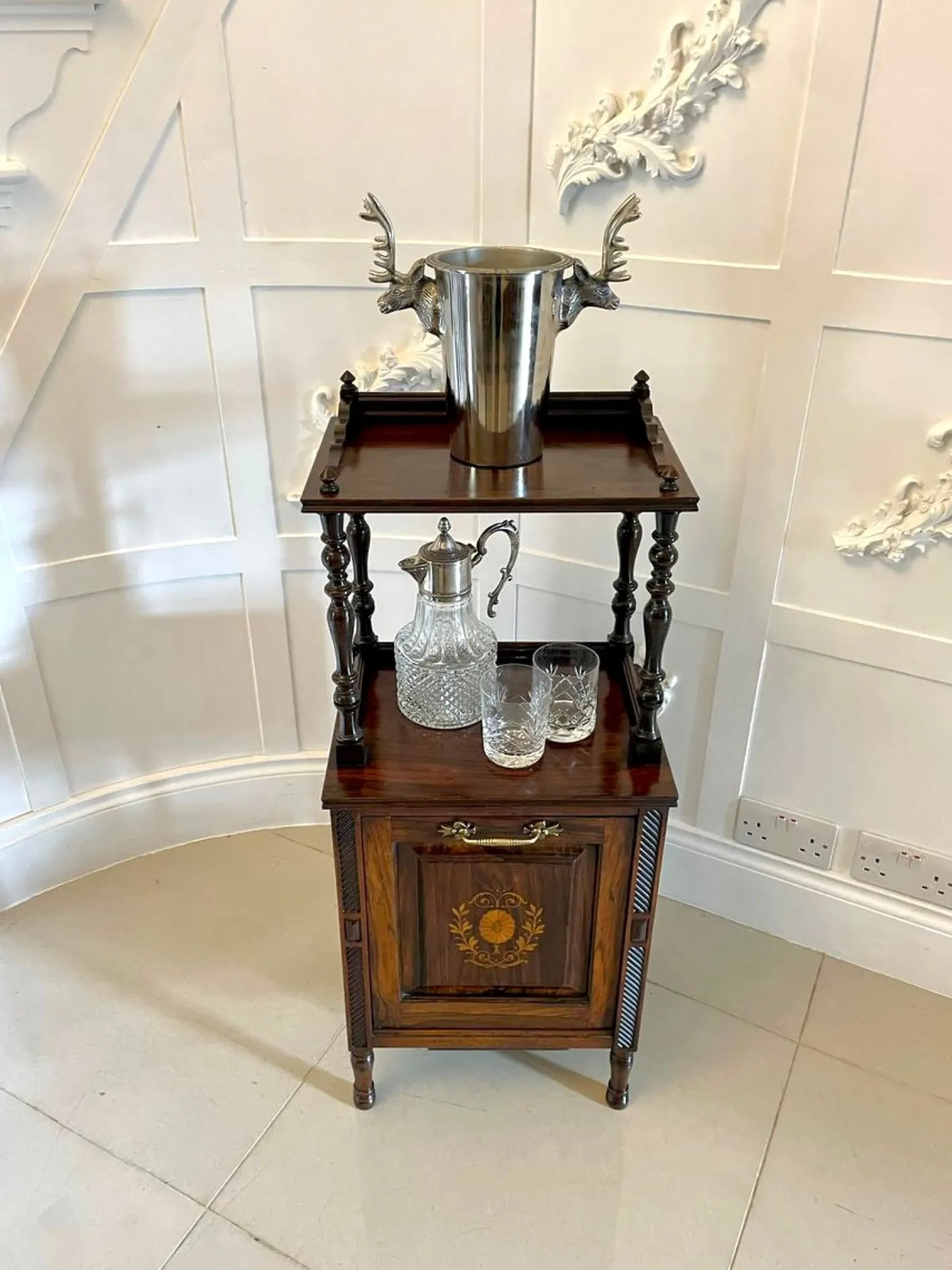 Antiker viktorianischer Kohlekasten aus Palisander mit Intarsien, 1880er