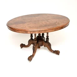 Antiker viktorianischer Loo Tisch aus Walnuss-Wurzelholz mit Intarsien, 1860