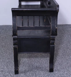 Antike Schwarz lackierte Kiefernholz Bank, Ende 19. Jh.