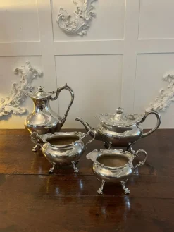 Antikes edwardianisches versilbertes Teeservice, 1900er, 4er Set