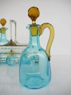 Antikes Französisches Cabaret Likörservice aus Handgeblasenem Glas von LeGras, 1890er