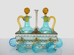 Antikes Französisches Cabaret Likörservice aus Handgeblasenem Glas von LeGras, 1890er