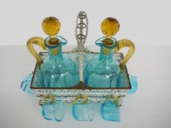 Antikes Französisches Cabaret Likörservice aus Handgeblasenem Glas von LeGras, 1890er