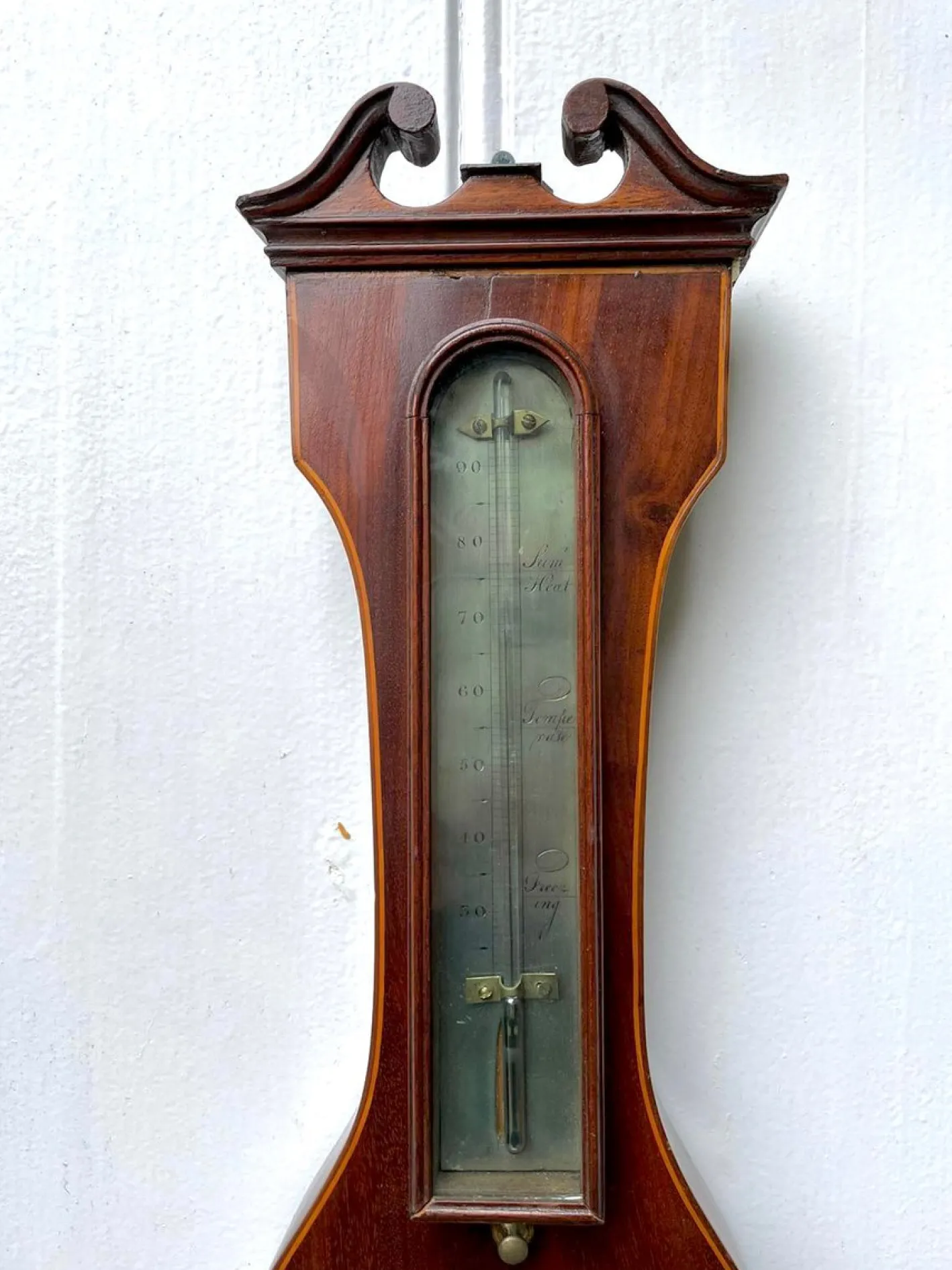 Antikes George III Banjo Barometer aus Mahagoni & Buchsbaum Intarsien, 1790
