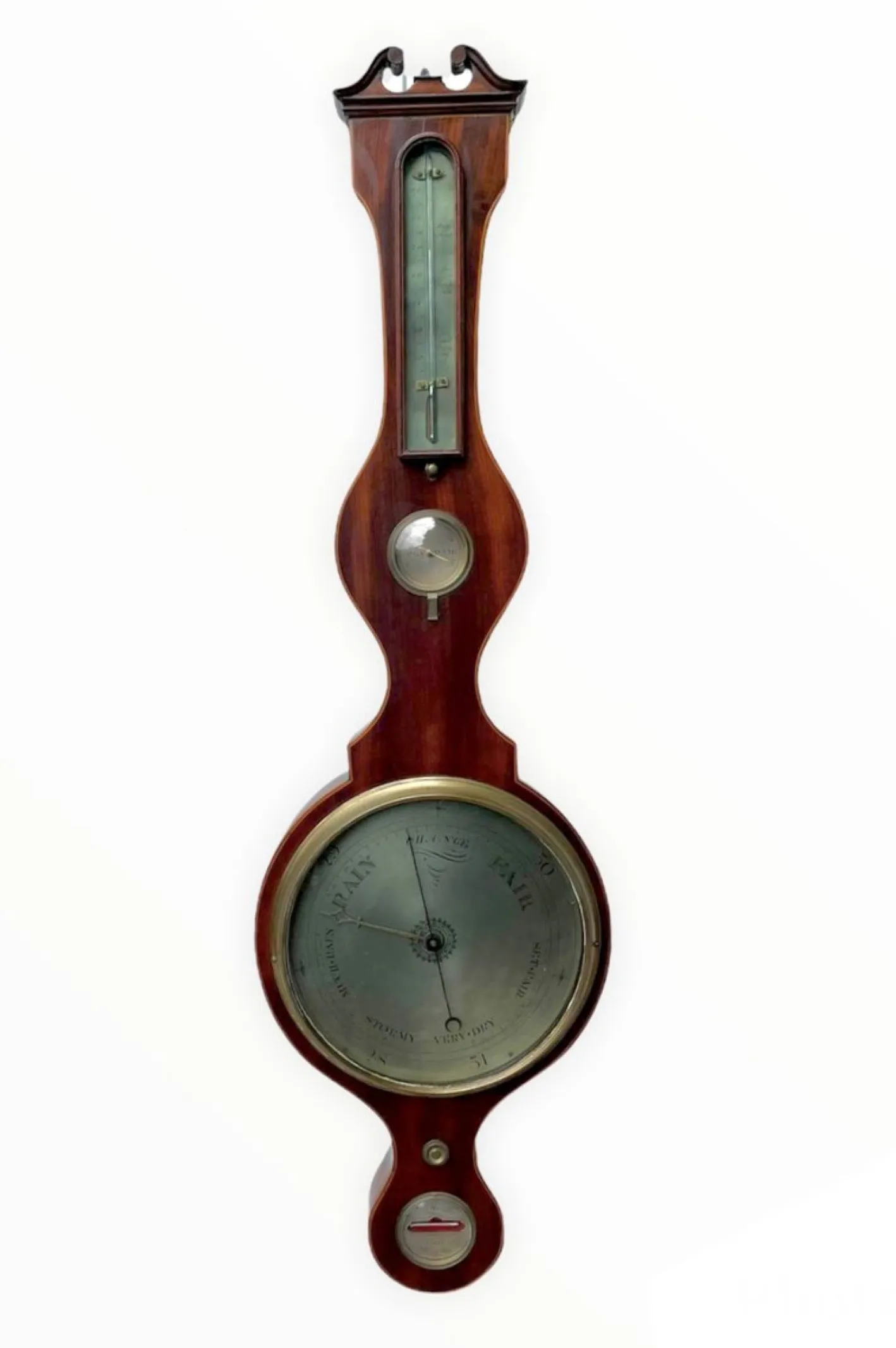 Antikes George III Banjo Barometer aus Mahagoni & Buchsbaum Intarsien, 1790