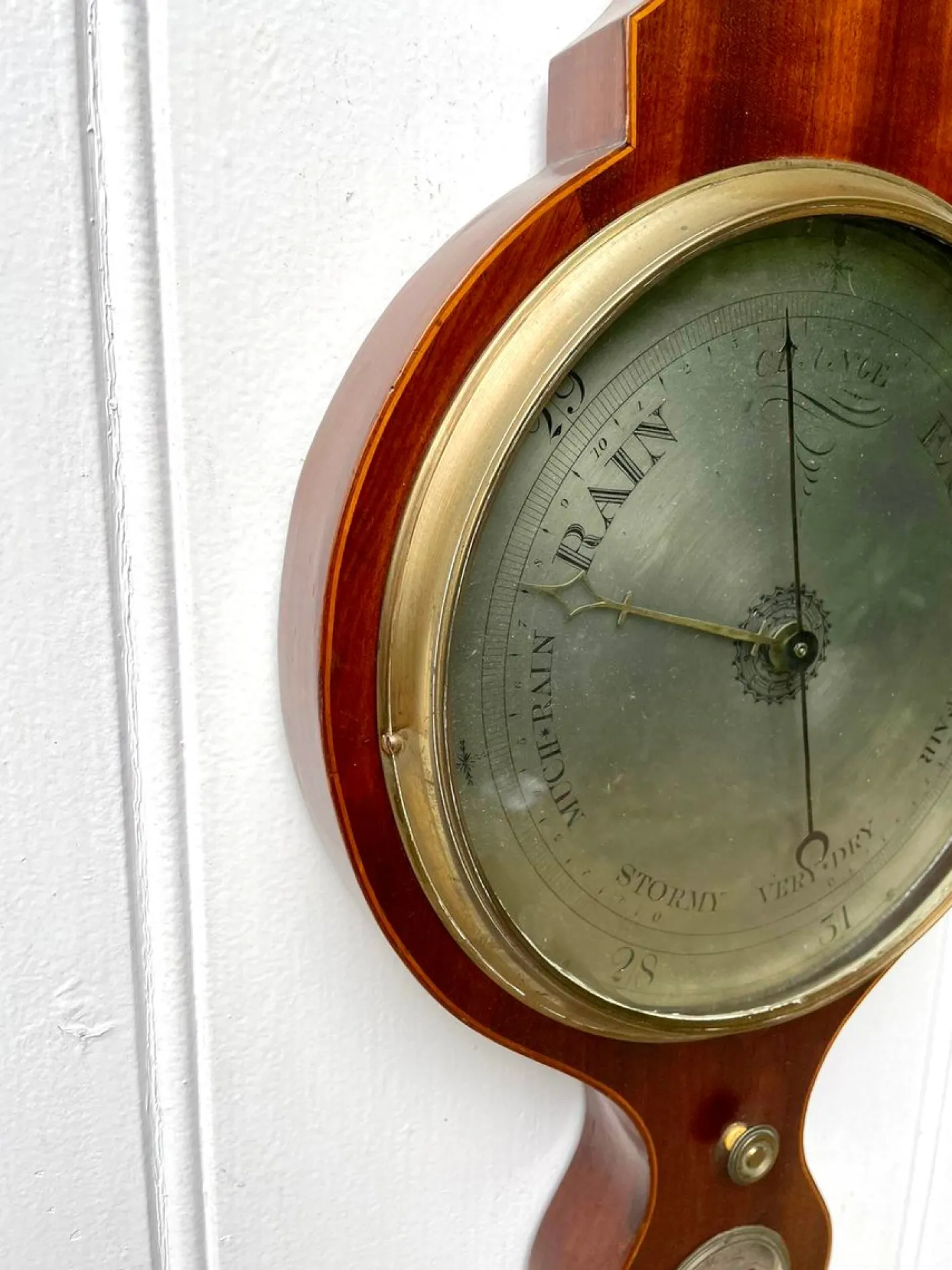 Antikes George III Banjo Barometer aus Mahagoni & Buchsbaum Intarsien, 1790