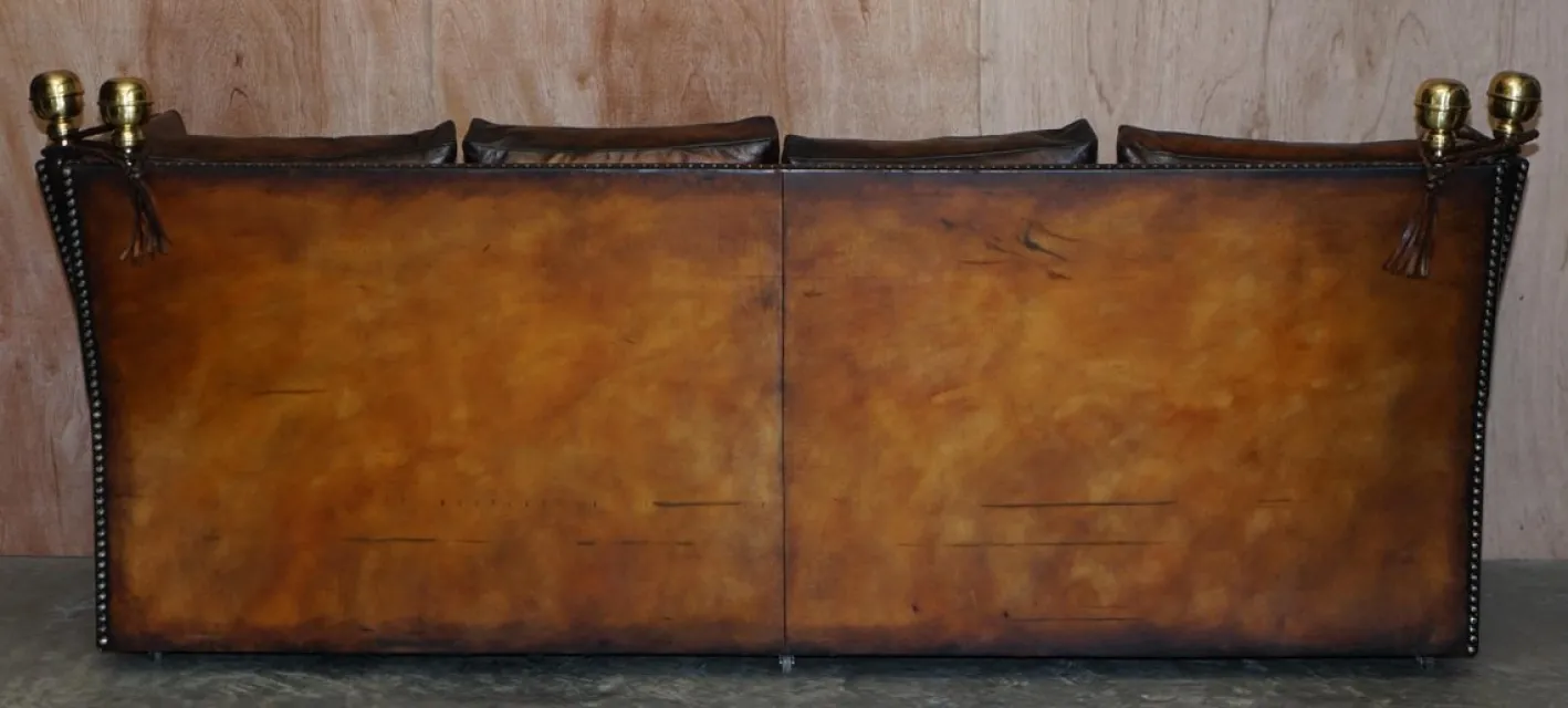 Antikes handgefärbtes braunes 4-Sitzer Ledersofa von Knoll