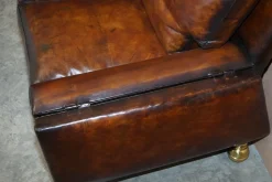 Antikes handgefärbtes braunes 4-Sitzer Ledersofa von Knoll