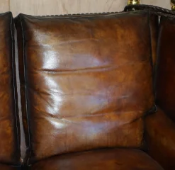 Antikes handgefärbtes braunes 4-Sitzer Ledersofa von Knoll