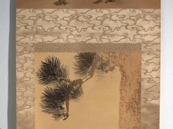 Antikes japanisches Kakejiku eines Kranichs in Farbe auf Papier, 1900