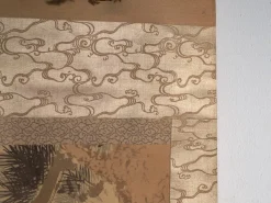 Antikes japanisches Kakejiku eines Kranichs in Farbe auf Papier, 1900
