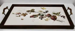 Antikes Jugendstil Tablett mit Fliesenplatte und Blumendekoration, 1905er