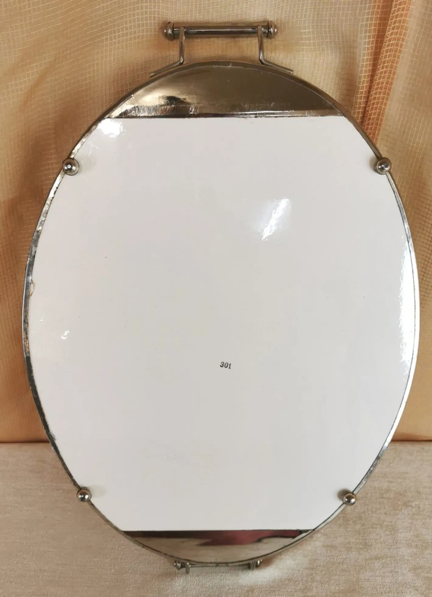 Antikes Porzellan Metall Tablett, 1930er