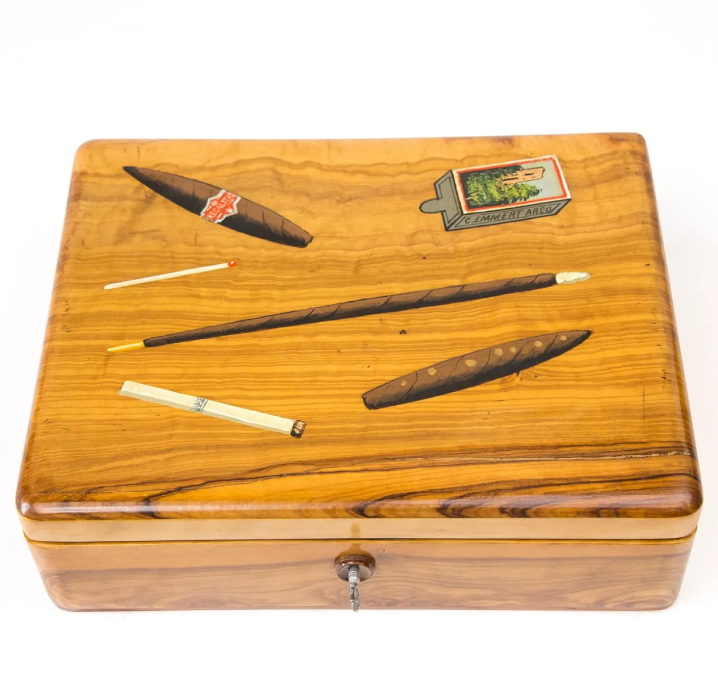 Antike Tabakbox aus Holz, 1910er