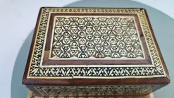 Antike Uhrwerk Zigarettenschachtel aus Holz mit Intarsien, 1950er