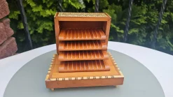 Antike Uhrwerk Zigarettenschachtel aus Holz mit Intarsien, 1950er