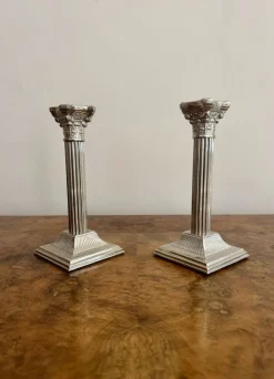 Antike versilberte edwardianische Kerzenhalter, 1900, 2er Set