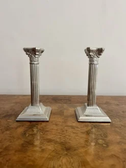 Antike versilberte edwardianische Kerzenhalter, 1900, 2er Set