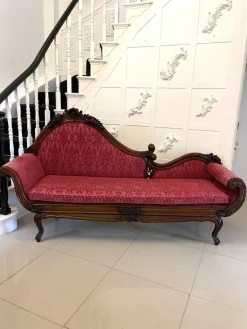 Antike viktorianische Chaiselongue aus geschnitztem Mahagoni, 1860