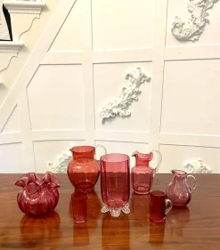 Antike viktorianische Cranberry Glasartikel, 1880, 7 . Set