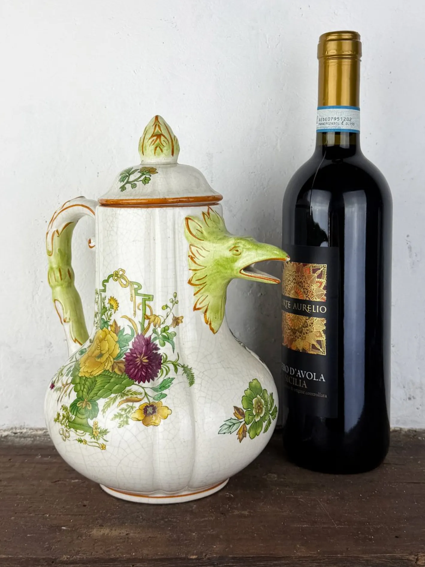 Antike zoomorphe italienische Majolica Kaffeekanne im Stil von Pasquale Rubati, frühes 20. Jh